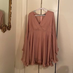 Boohoo Plus Pink Dobby Chiffon Wide Sleeve Skater Dress